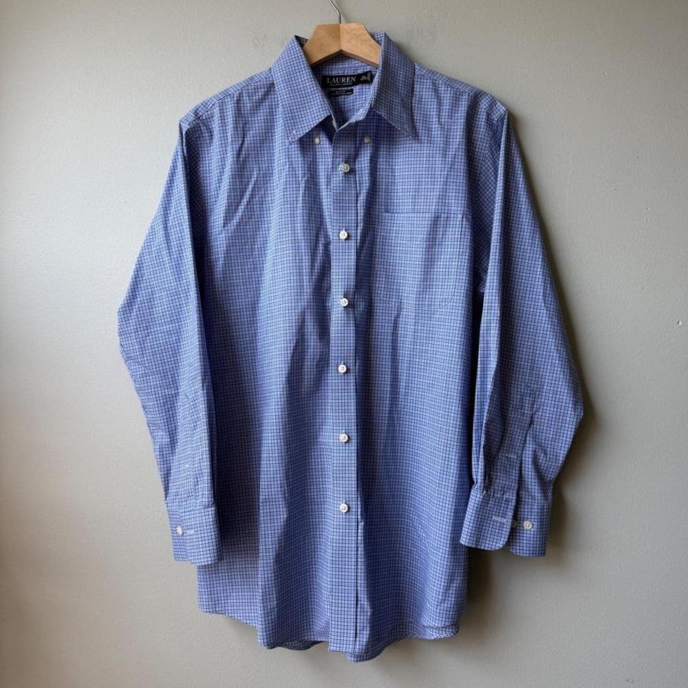 Lauren Ralph‎ Lauren Mens Slim Fit Stretch Non Iron Dress Shirt Blue Black Label